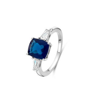 Bague argent 925 oxydes zirconium imitation saphir bleu et diamants. Cherbourg