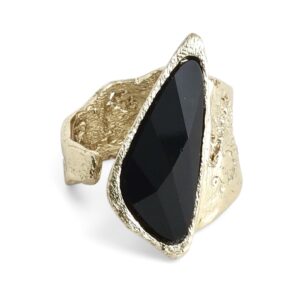 Bague Delta artisanat bronze et pierre en résine noire facettée Cherbourg