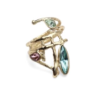 Bague Enigme n°2 bronze et 3 crystaux facettés de couleur Cherbourg