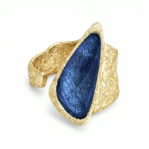 Bague Delta artisanat bronze et pierre en résine bleu profond Cherbourg