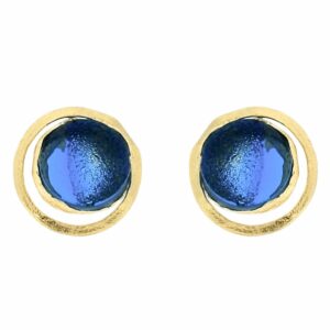 Boucles bijoux d'oreilles Océanic artisanat en bronze et pierre en résine bleue Cherbourg