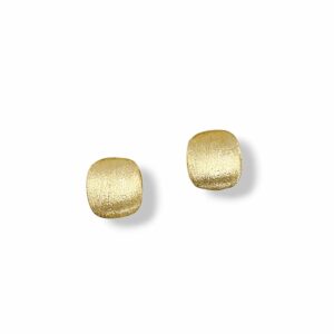 Boucles puces d'oreilles coussins or jaune 18 carats brossé. Cherbourg
