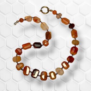 Collier en pierre agate Cornaline naturelle sur argent 925 plaqué or 18 carats. Cherbourg