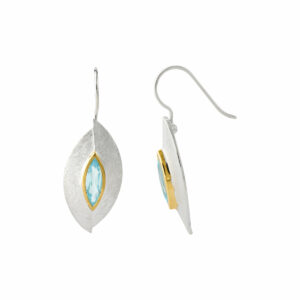 Boucles d'oreilles Marquise topaze bleue ciel argent 925 brossé et plaqué or. Cherbourg