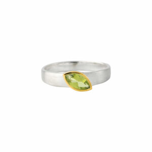 Bague Marquise péridot argent 925 brossé + plaqué or 18 carats. Cherbourg